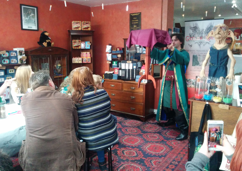 wizard performing at a harry potter evening in llandudno