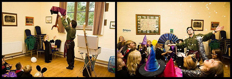 Jay Gatling performing magic at a children's birthday party