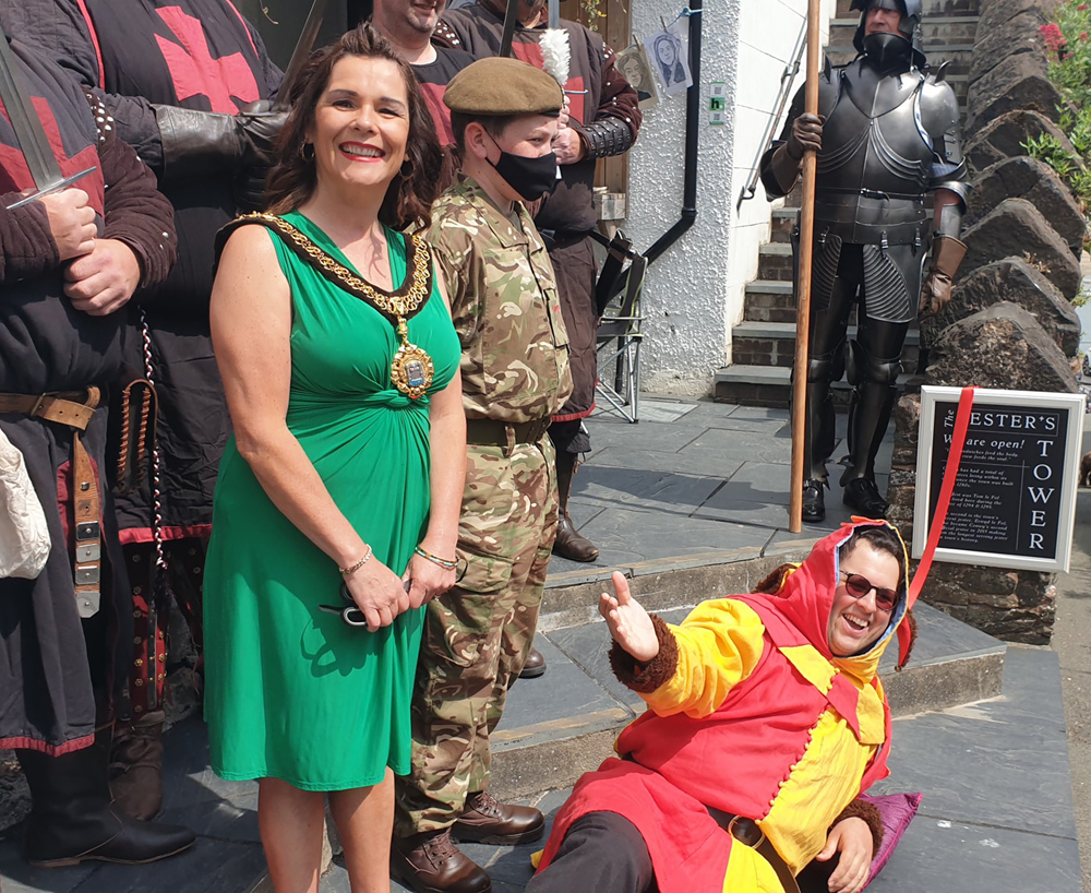 The mayor of Conwy with Erwyd Le Fol at the grand opening of the Jester's Tower coffee shop