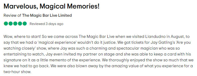 The text of a review titled "Marvellous, Magical Memories!"