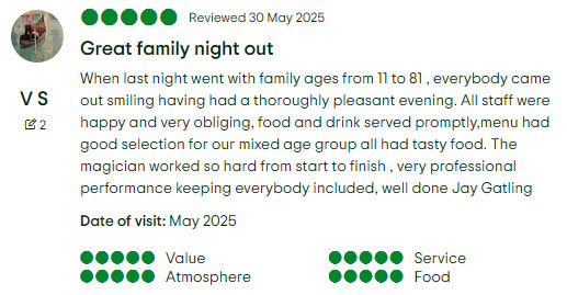 Screenshot of a review of a "great family night out"