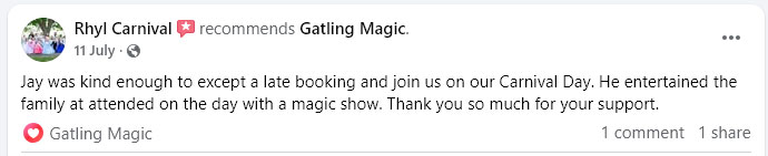 Screenshot of a review by Rhyl Carnival