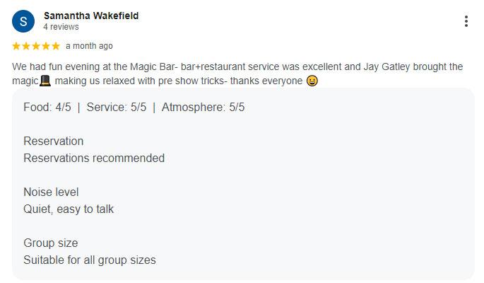 Screenshot of a positive review on Google