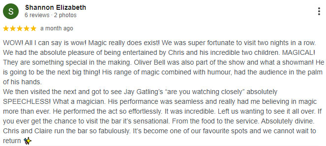 Screenshot of a positive review on Google
