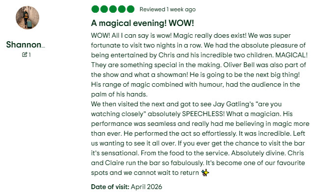 Screenshot of a TripAdvisor review "left us wanting to see it all over"